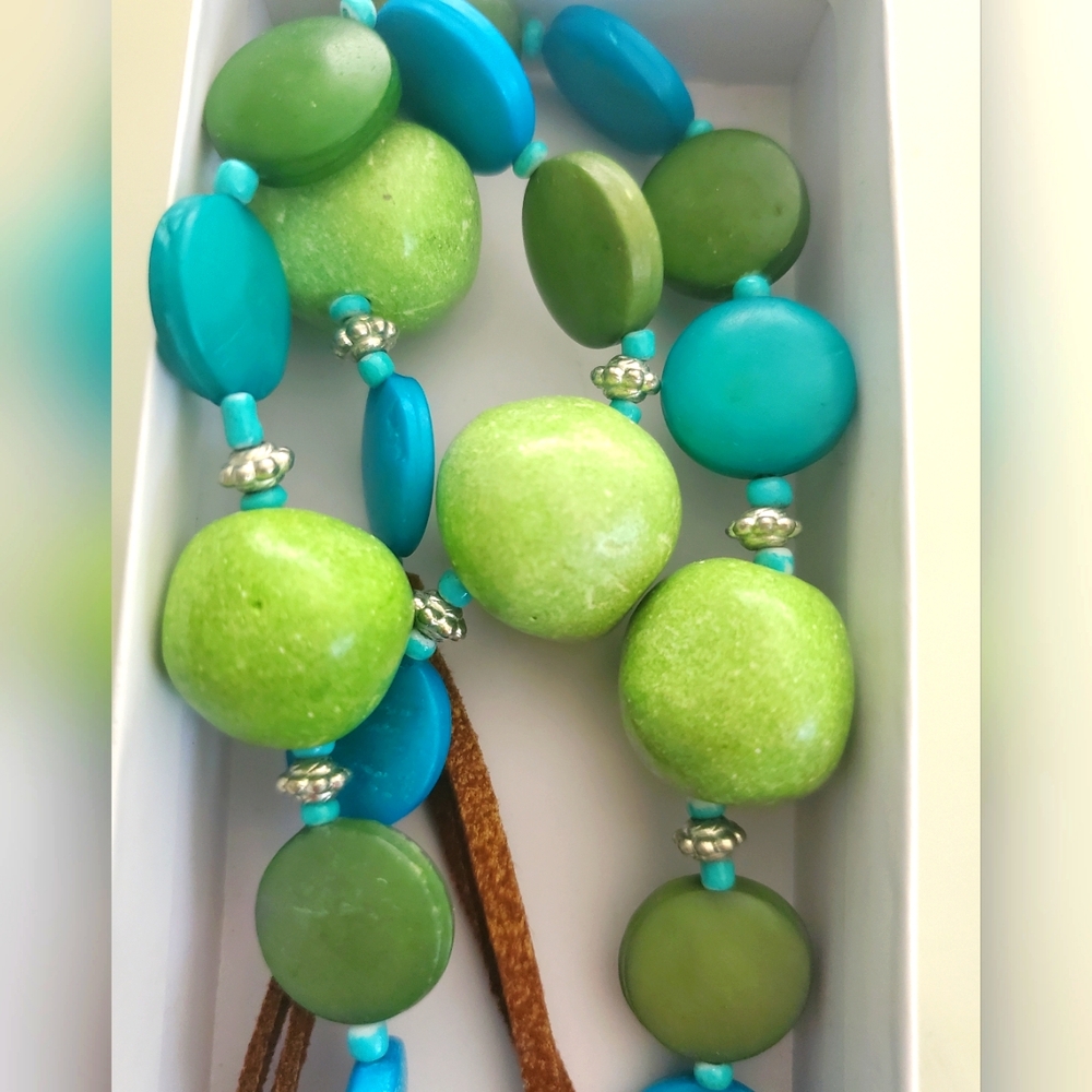 Necklace AQUA and LIME GREEN Beads